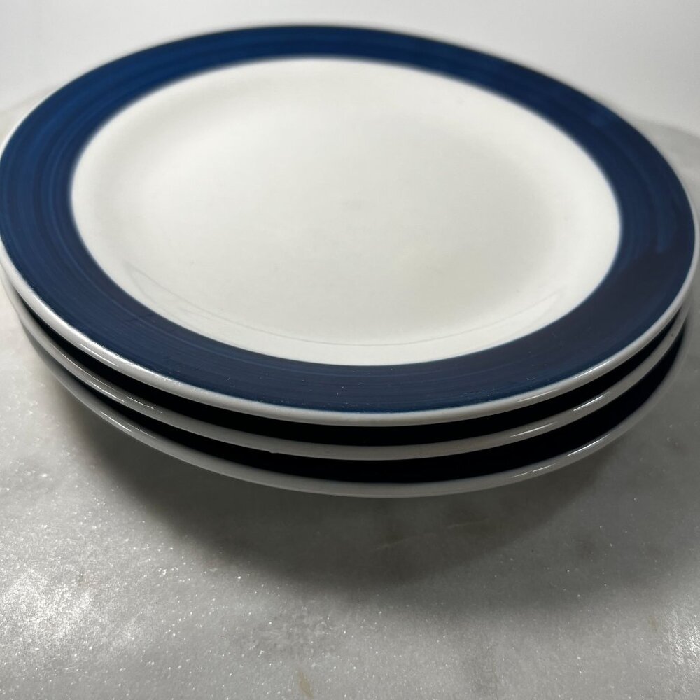 Set of 3 Ceramic Salad Bread Plates Cobalt Blue & White 7.25‎ inches